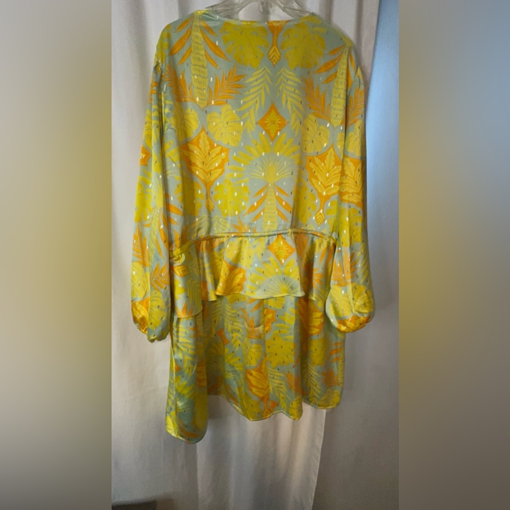 Tropical Print V-Neck Maxi Dress in Yellow & Aqua - Picture 5 of 7